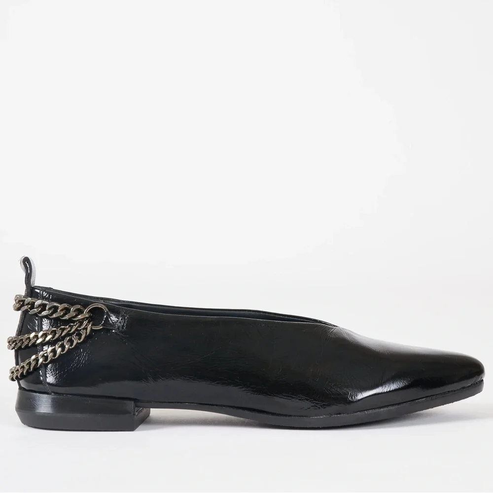 Homers Baby Flat with Chain Superluxe Black Patent Leather Shoes Size 7